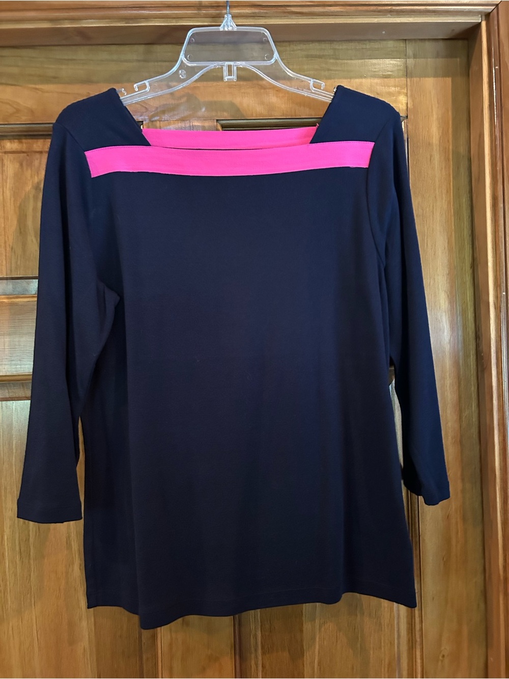 Lauren Ralph Lauren Navy 3/4 Sleeve Top with Hot Pink Trim